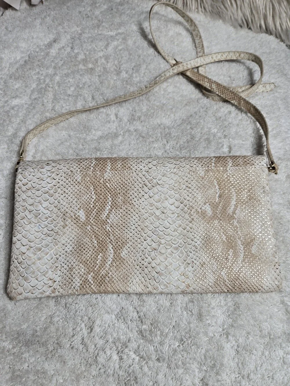 Orange Caramel Snakeprint Fold Over Crossbody Clutch Bag Like New